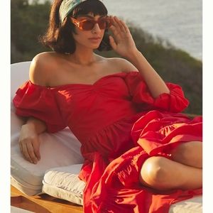 Anthropologie ♡ ATSU ♡ Off-The-Shoulder Poplin Midi Dress ♡ Red ♡ Size 12 ♡ NWT